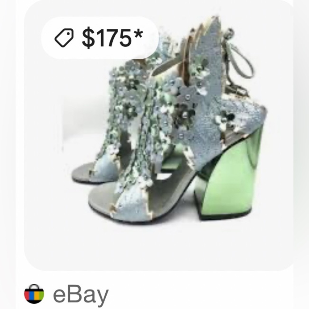 IVY KIRZHNER ~ IK Jardin pearlized floral iridescent holographic heel sandals - Picture 10 of 11